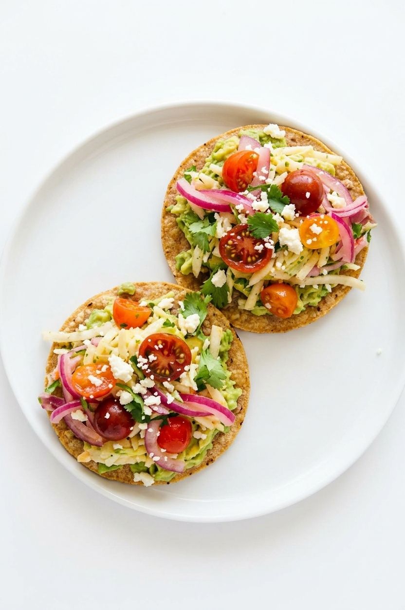 Crispy Bean Tostadas with Smashed Avocado and Jicama-Cilantro Slaw