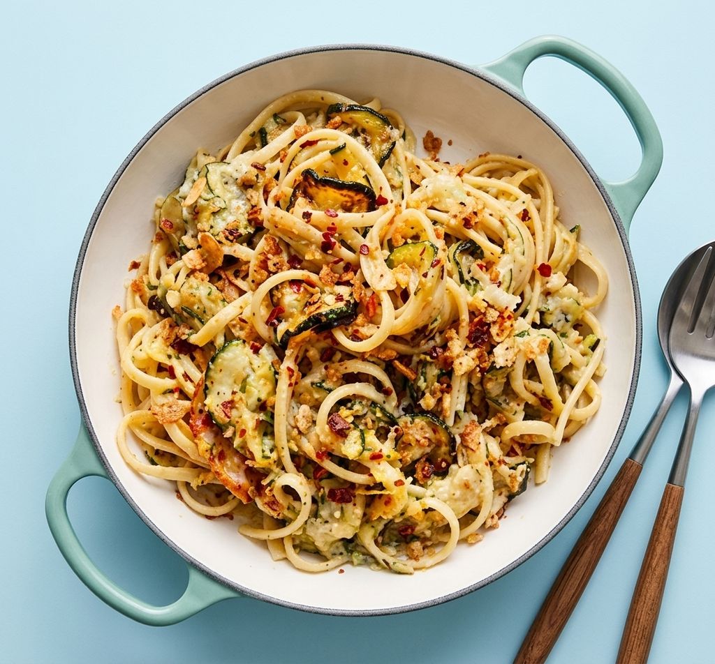 Slow-cooked courgette pasta