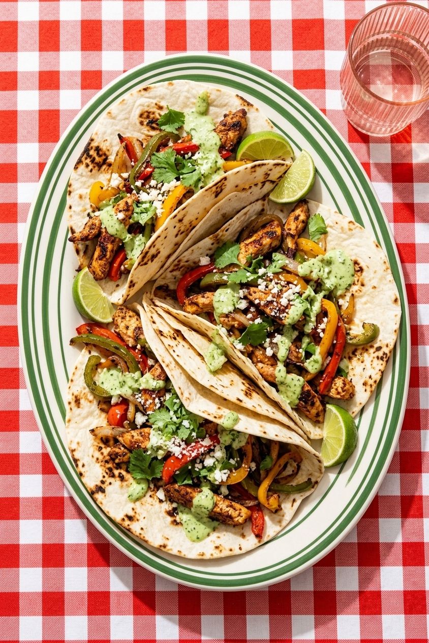 Skillet Chicken Fajitas with Creamy Jalapeño Verde Sauce.