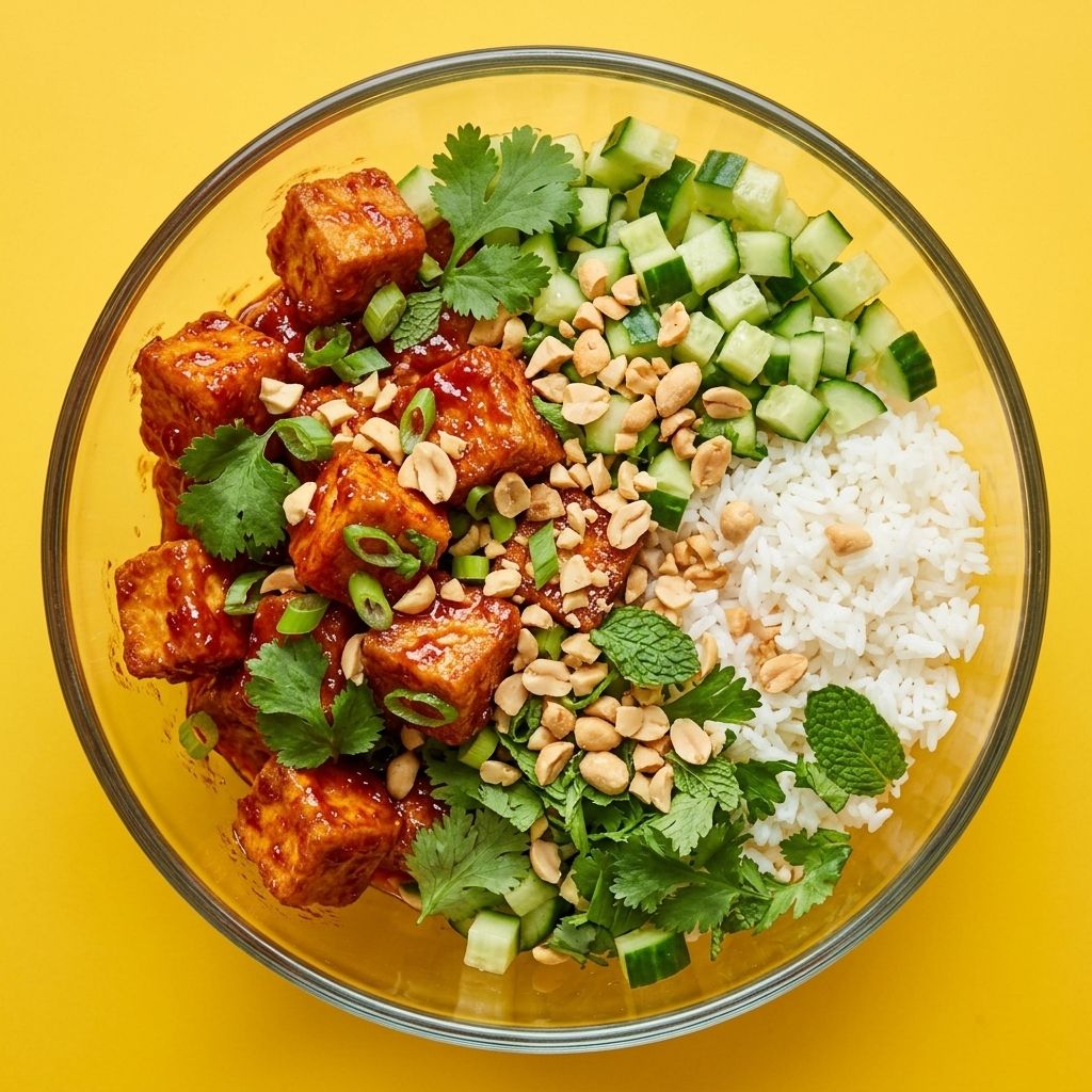 Sticky Gochujang Tofu with Peanuts and Herbs
