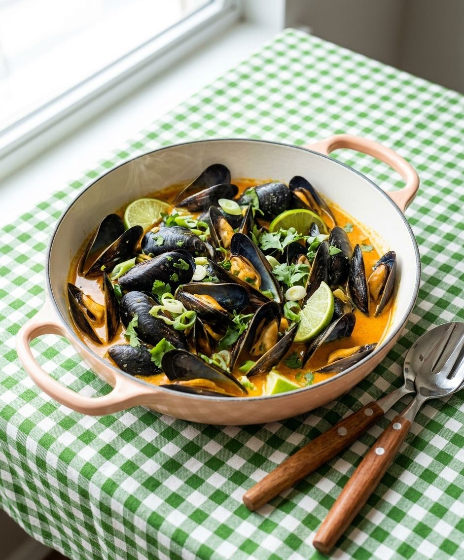 Steamed Mussels in a Coconut Curry Broth