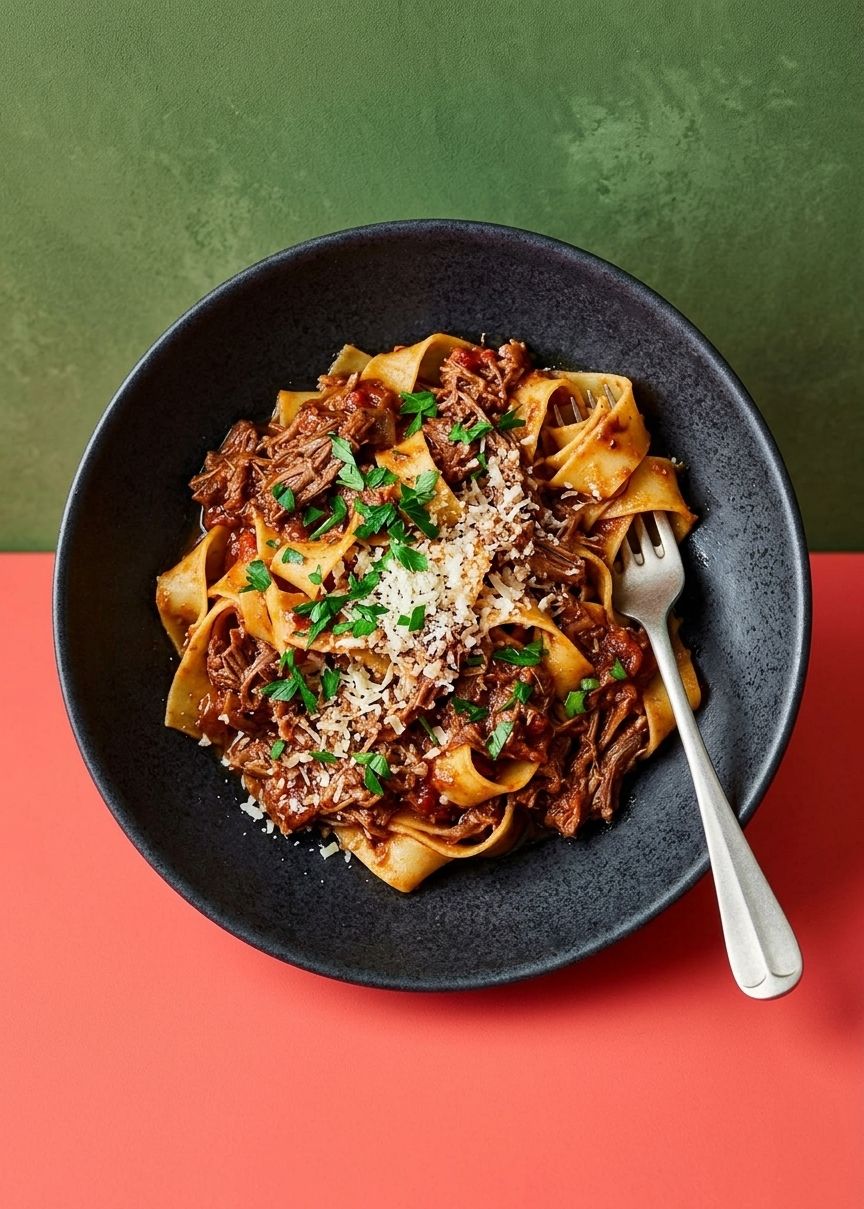 Slow Cooked Shredded Beef Ragu Pasta