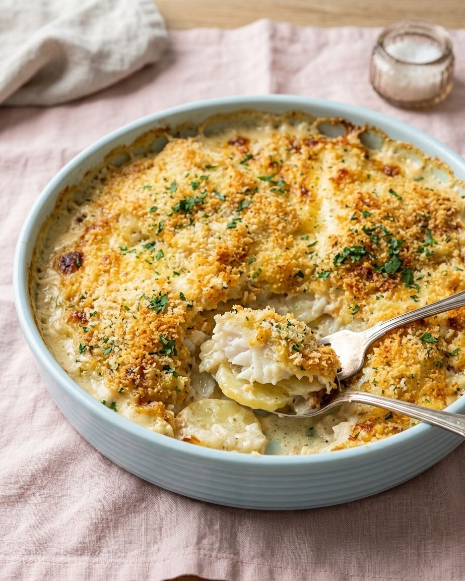 Creamy fish on potato gratin