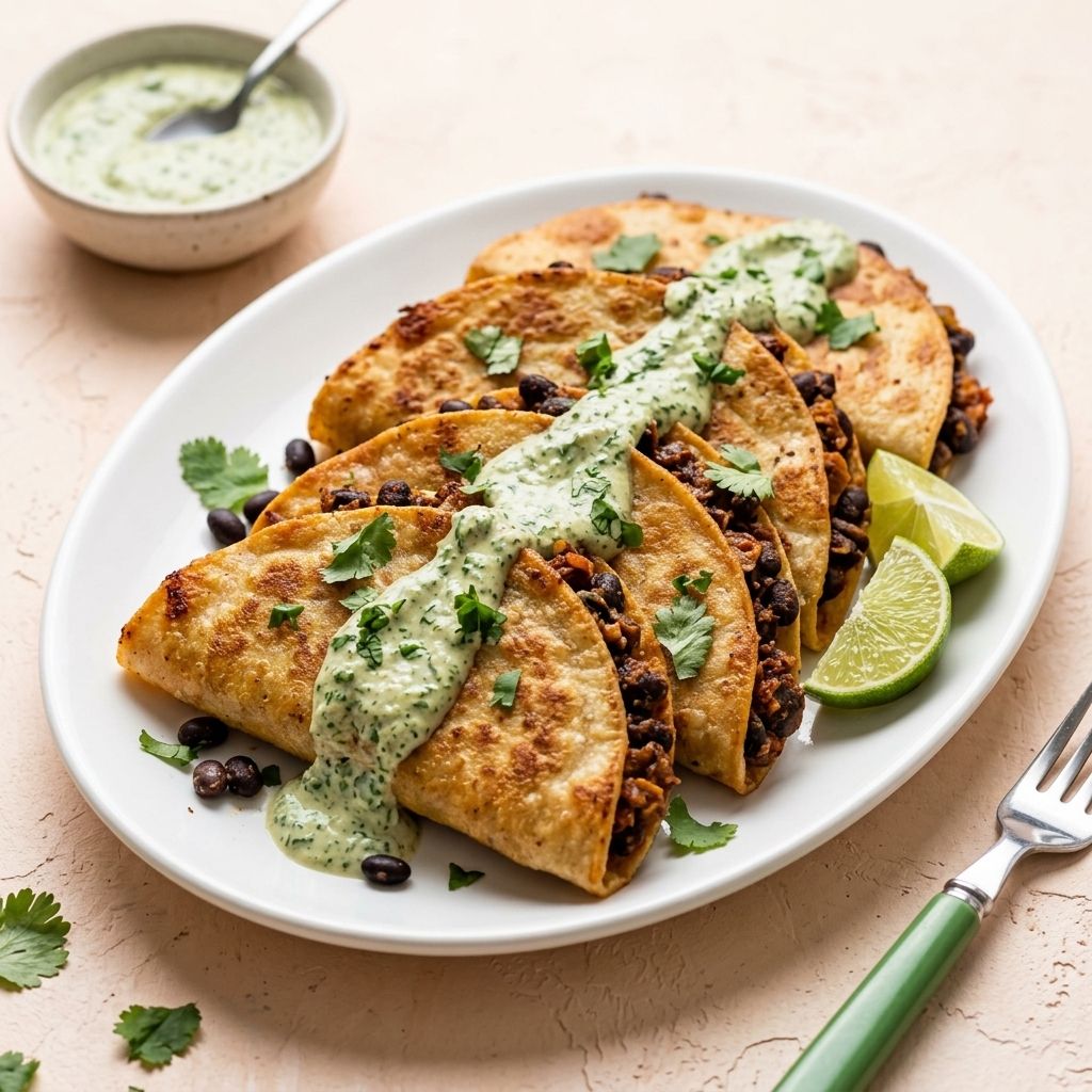 Crispy Black Bean Tacos with Cilantro Lime Sauce