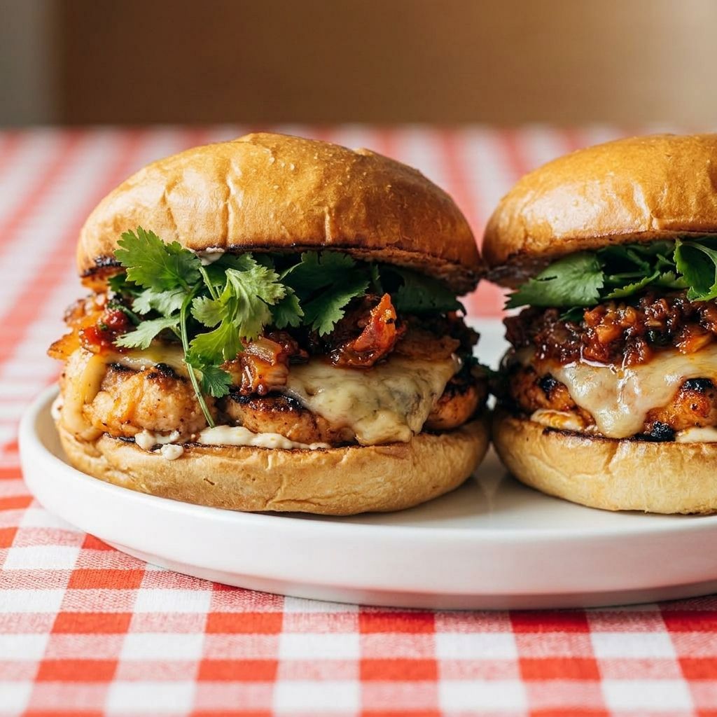 Gochujang Chicken Burgers with Kimchi Bacon Jam