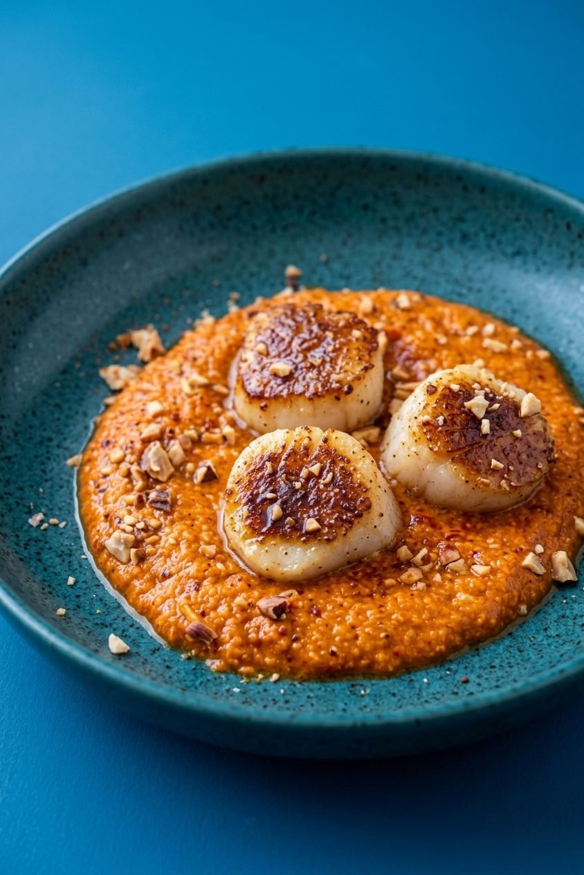 Seared Scallops with Spicy Red Pepper Sauce