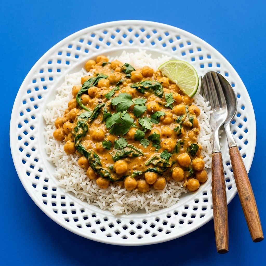 Steph's Chickpea Curry with Spinach and Rice
