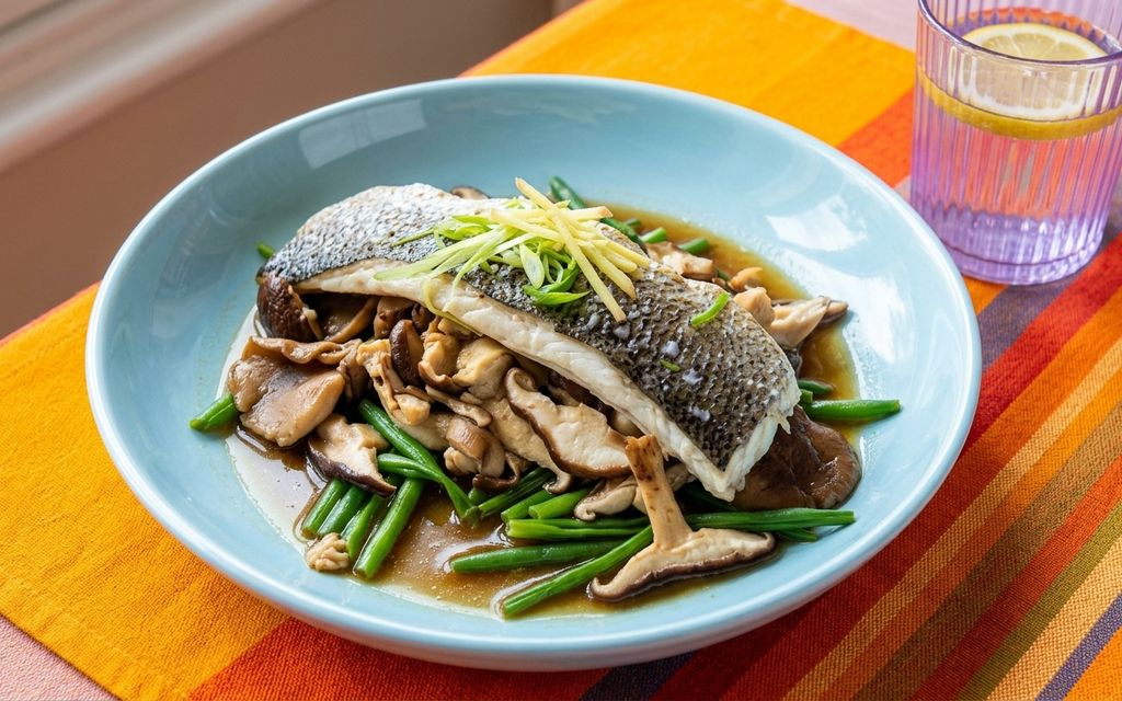 Steamed Sea Bass with Ginger and Mushrooms