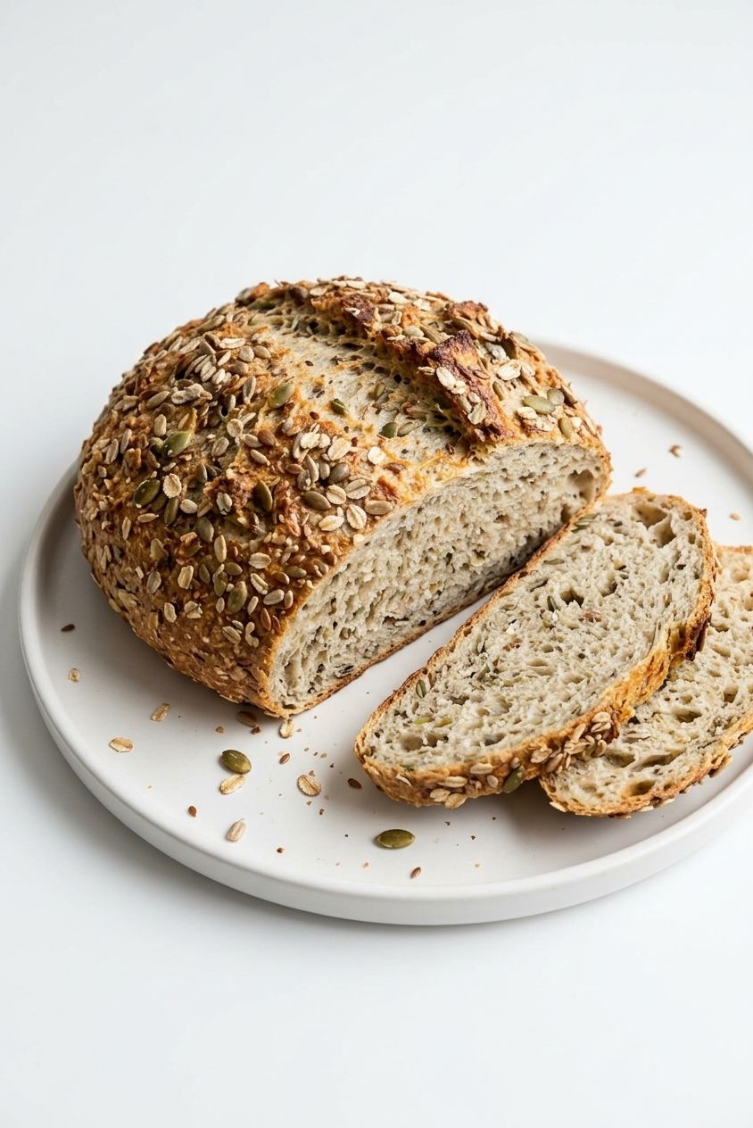 No Knead Seeded Oat Bread