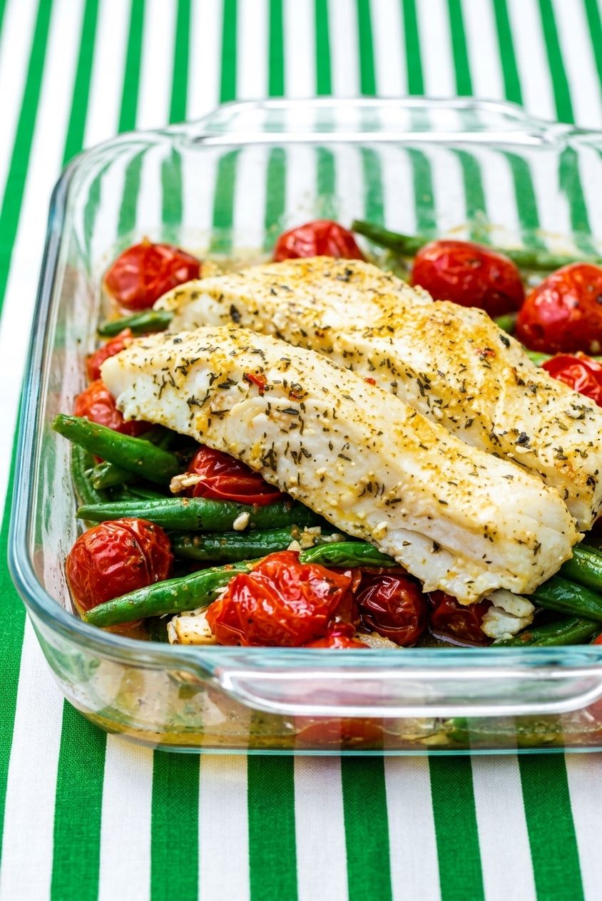 One-Pan Baked Halibut Recipe with Vegetables