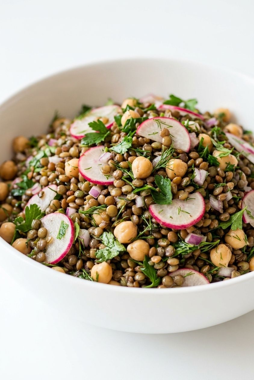 Lemony Lentil and Chickpea Salad with Radish and Herbs