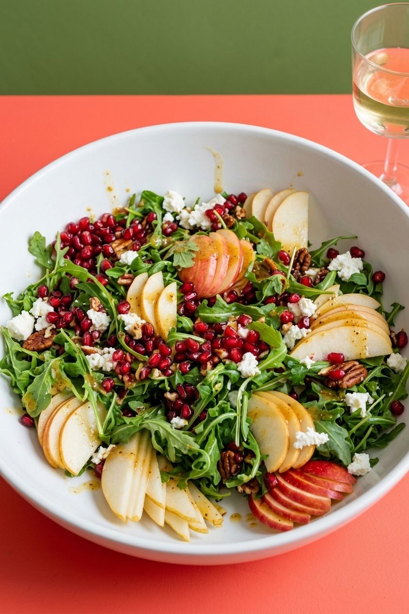 Pomegranate & Pear Green Salad with Ginger Dressing