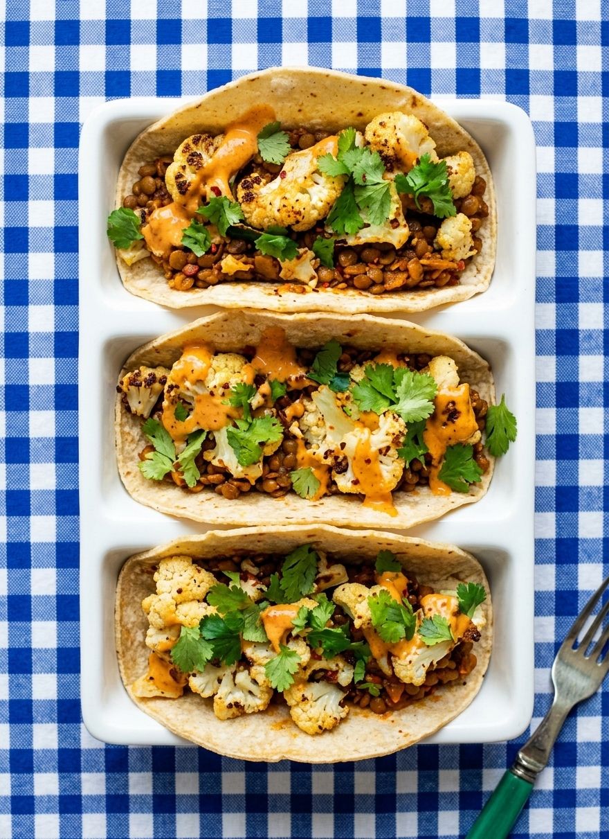 Roasted Cauliflower and Lentil Tacos with Creamy Chipotle Sauce