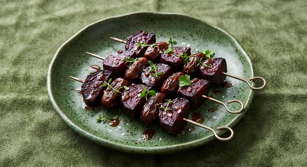 Smoky chipotle and date beetroot skewers