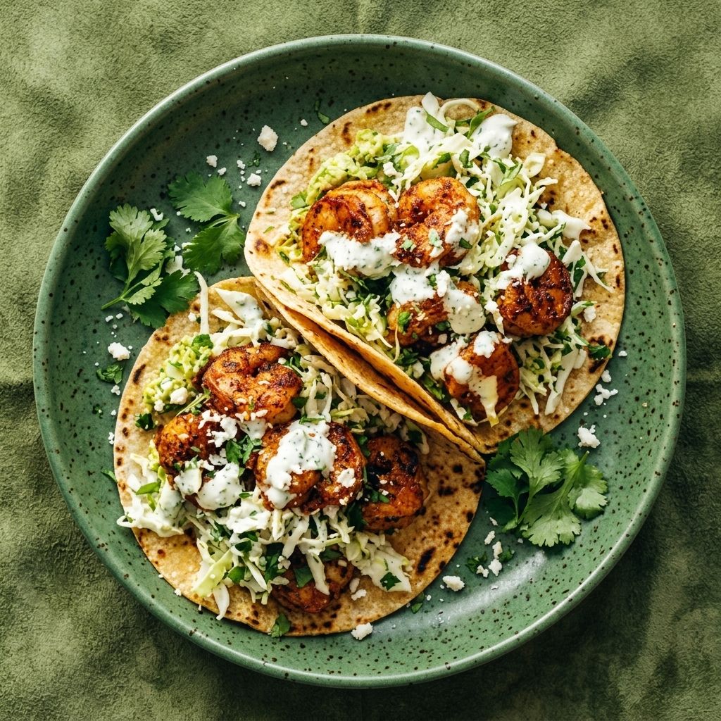 Spicy Shrimp Tacos with Garlic Cilantro Lime Slaw